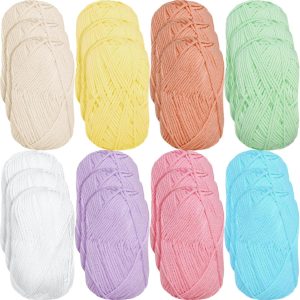 24 Skeins Soft Cotton Yarn Total 2880 Yards Assorted Colors Yarn for Crocheting and Knitting 4 Ply Acrylic Gauze for DIY Crafts Project, Each Skein 1.76 Oz/120 Yard(Pastel Colors)
