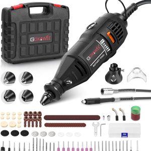 GOXAWEE Rotary Tool Kit with MultiPro Keyless Chuck and Flex Shaft -140pcs Accessories Variable Speed Electric Drill Set for Handmade Crafting Projects and DIY Creations